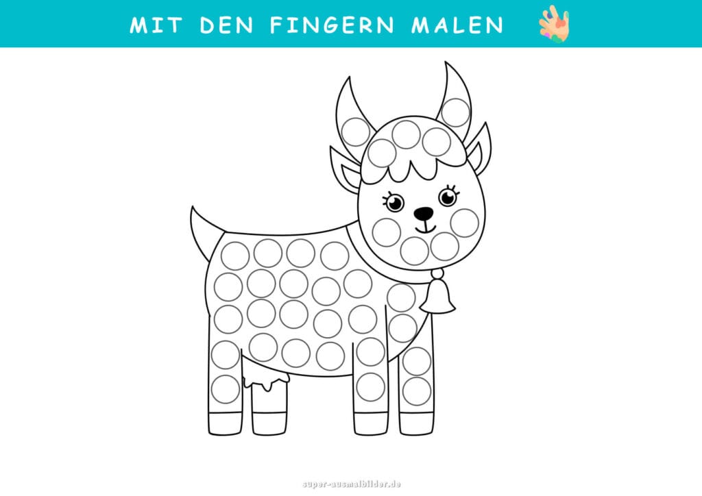 Mit den Fingern malen Einhorn mit Punkten, magische Fingerfarben Malvorlage für Kinder, ideal für Fantasie und Feinmotorik, gratis Download