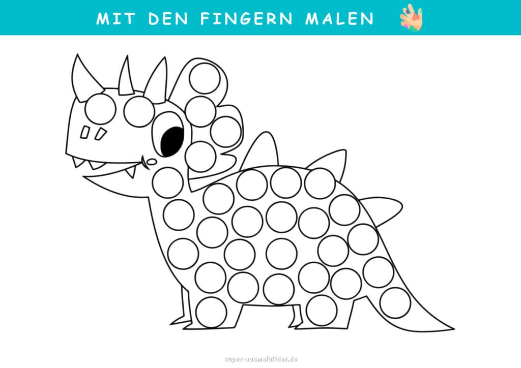 Mit den Fingern malen Feuerwehrauto Vorlage mit Punkten, Fingerfarben Malbild für Kinder, fördert Kreativität und Motorik, gratis PDF zum Drucken