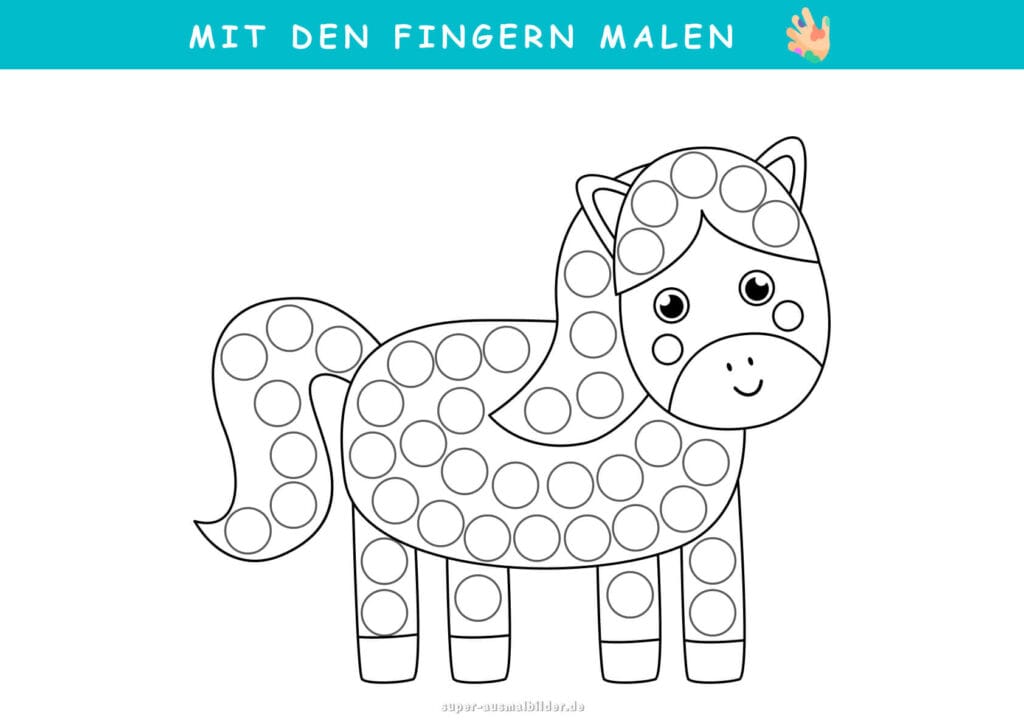 Mit den Fingern malen Haus mit Punkten, Lern Malvorlage für Kinder, fördert Kreativität, Farbenlernen und Konzentration, gratis PDF