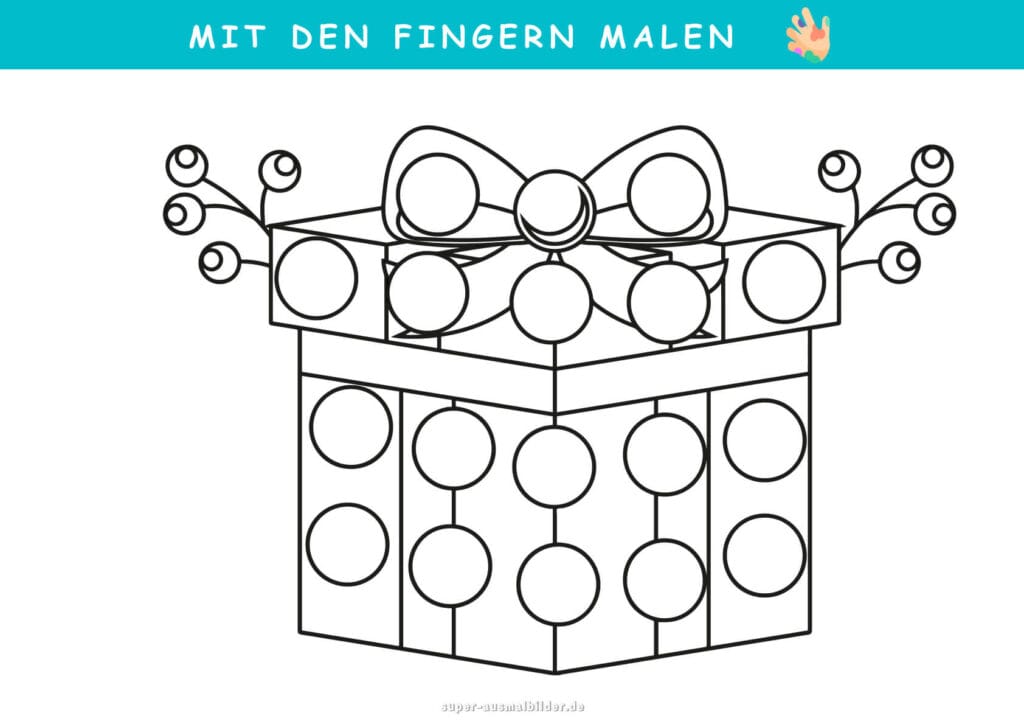 Mit den Fingern malen Hund mit Punkten, niedliches Fingerfarben Bild zur Förderung der Motorik und Kreativität bei Kindern, gratis Vorlage