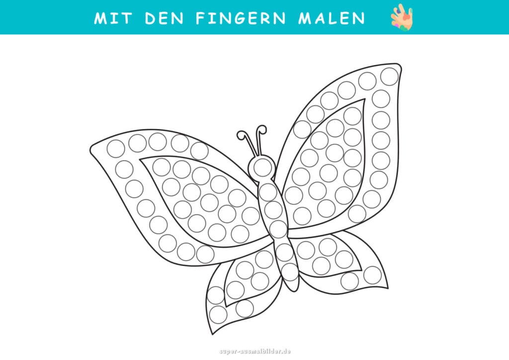 Mit den Fingern malen Katze mit Punkten, süße Tier Malvorlage für Kinder mit Fingerfarben, verbessert Koordination und Genauigkeit, kostenlos