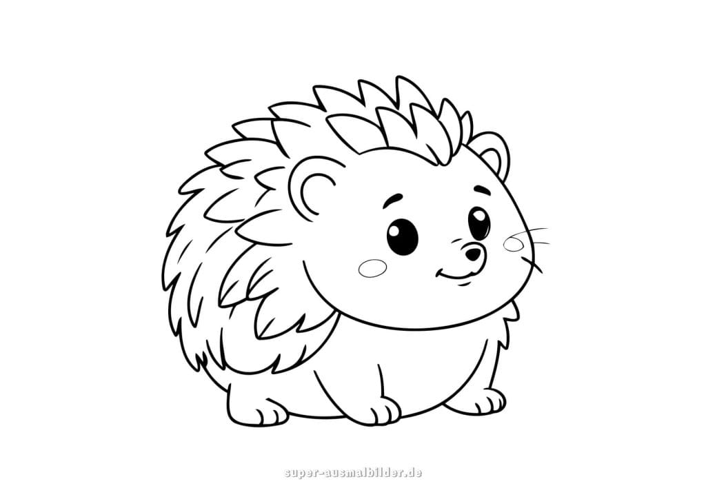 Niedlicher Igel Ausmalbild – süßer kleiner Igel mit runden Wangen, einfache Malvorlage für Kinder und Vorschule