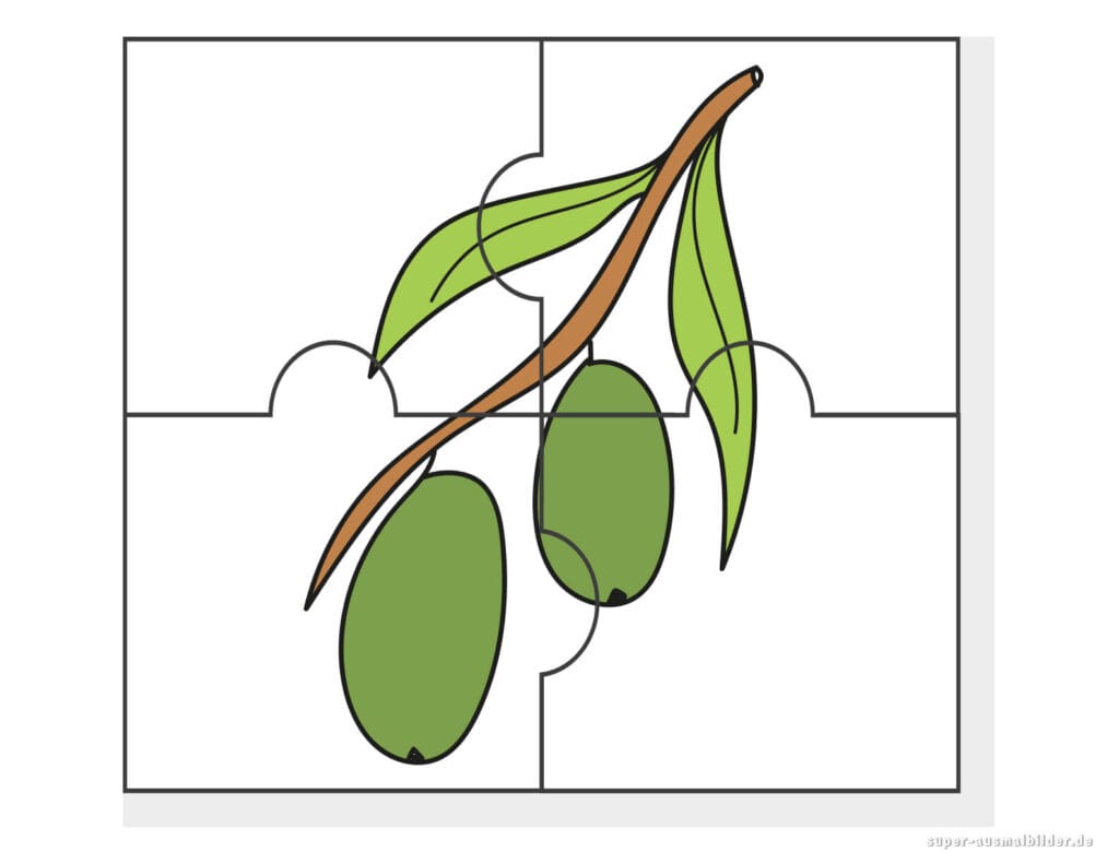 Olivenzweig Puzzle Naturpuzzle mit Oliven zum Ausschneiden und kostenlosen Download