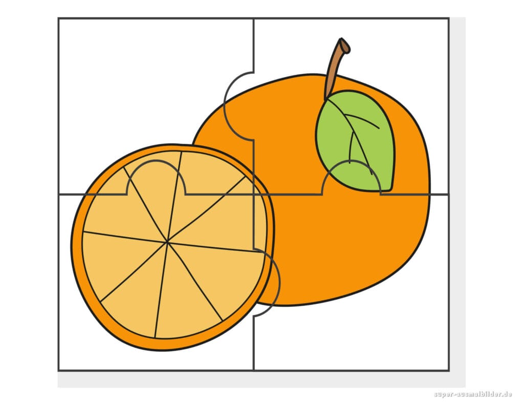 Orange Puzzle Obstpuzzle mit Orange zum Ausschneiden und kostenlosen Ausdrucken