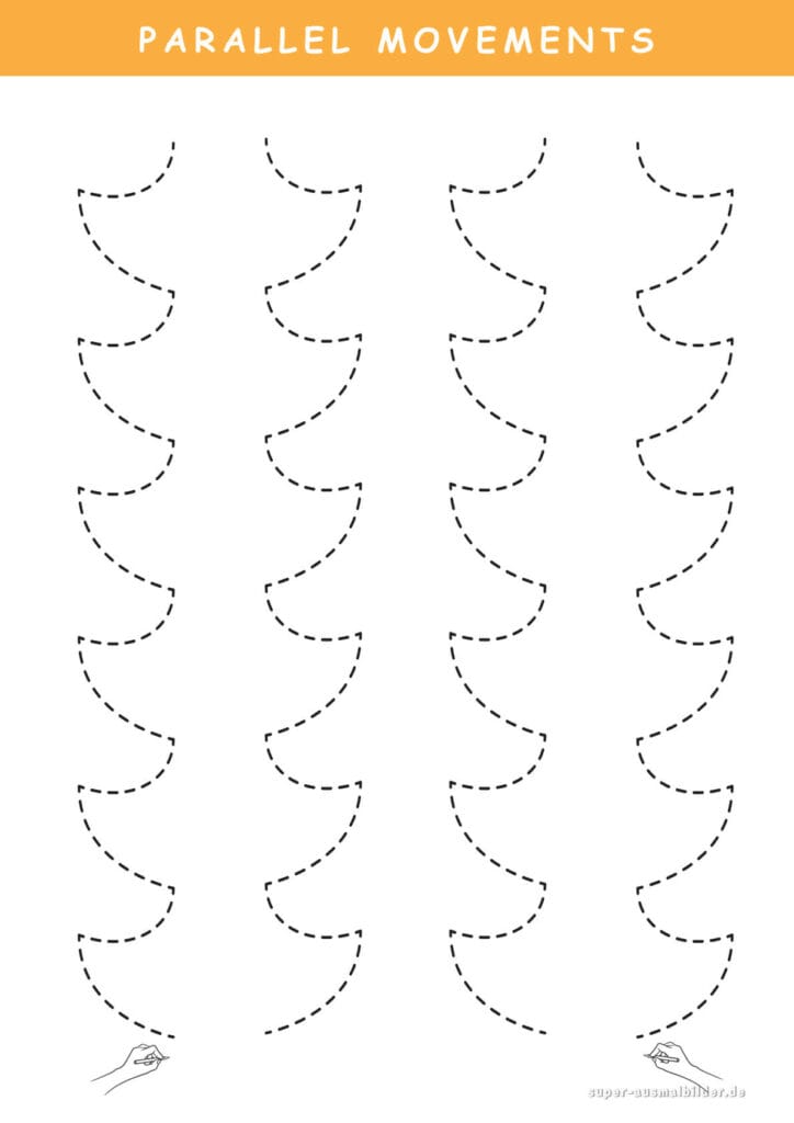Parallel Movements Bögen und Kurven nachspuren, Schwungübungen für Kinder, gratis PDF Vorlage