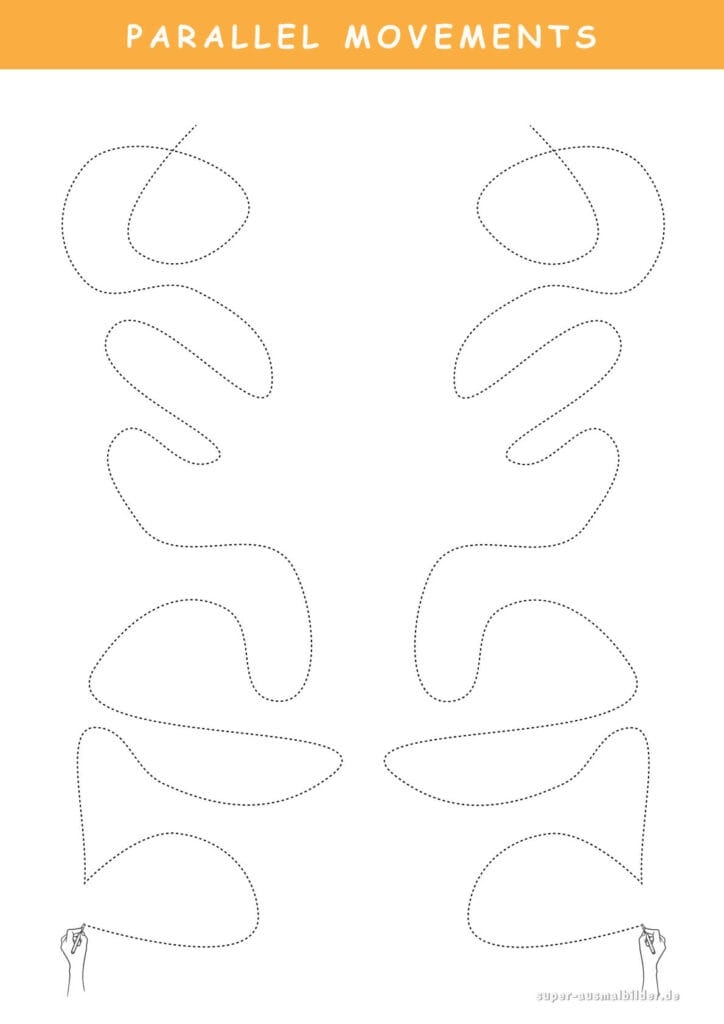 Parallel Movements Große Schleifen und Wellen, beidhändige Schreibübung zur Koordination, kostenlos druckbar