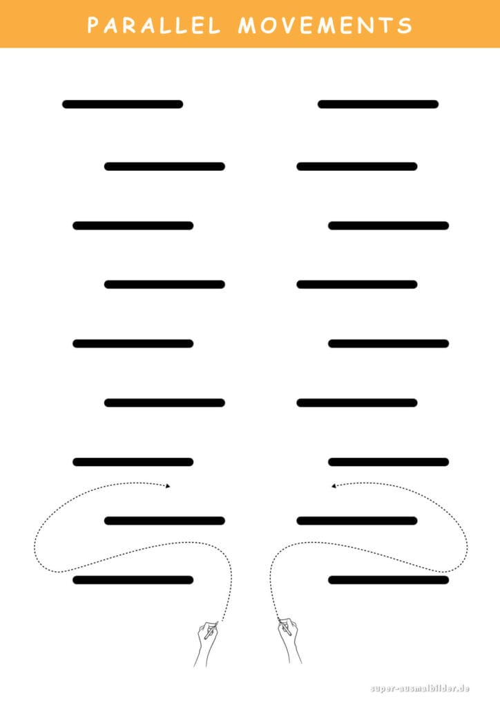 Parallel Movements Linienverfolgung für Kinder, beidhändige Übung mit Bögen, gratis druckbare Vorlage