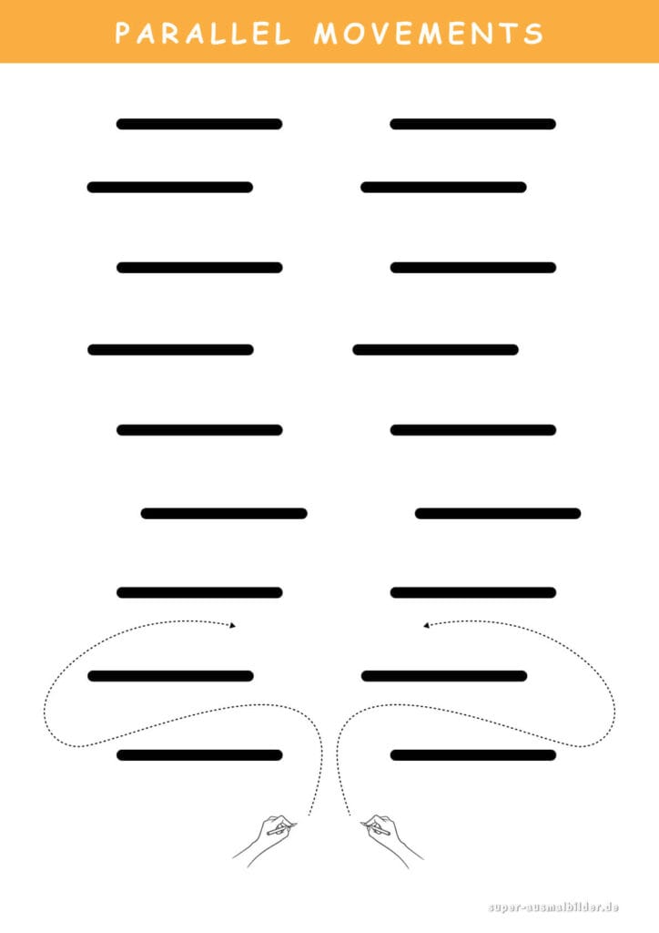 Parallel Movements Parallele Linien nachzeichnen, beidhändige Koordination fördern, gratis Übungsblatt