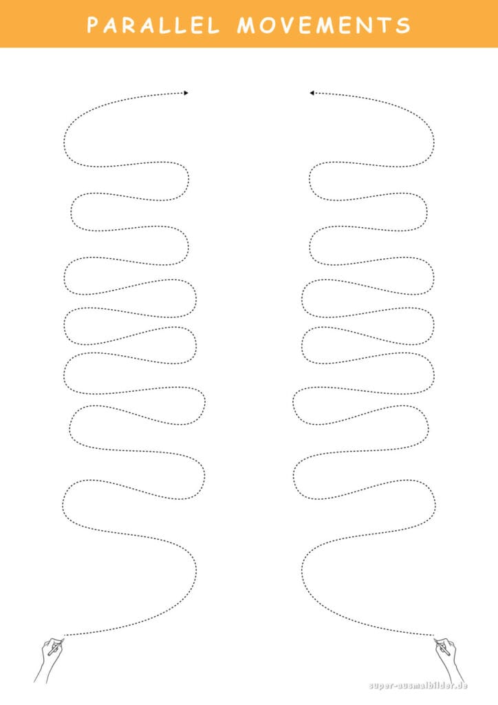 Parallel Movements Parallele Wellenbewegungen, Schreibübung zur Koordination und Konzentration, gratis Lernblatt