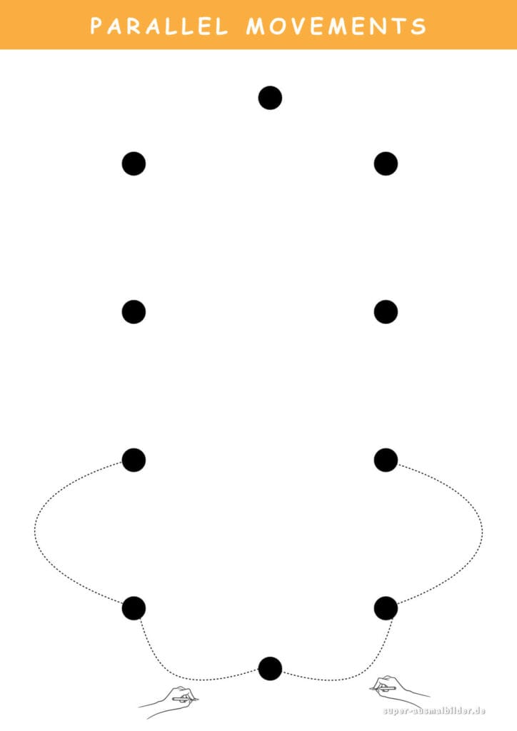Parallel Movements Punkte verbinden mit beiden Händen, Konzentration und Koordination trainieren, gratis PDF