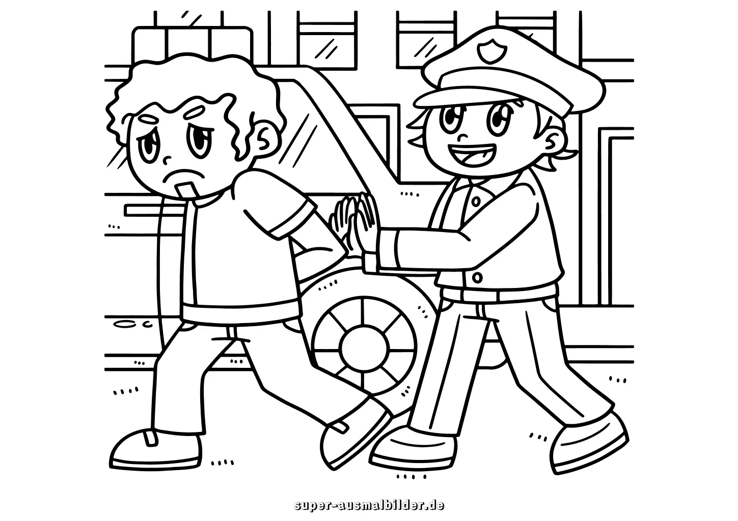 Polizist Malvorlage Polizei nimmt Verbrecher fest, kostenlose Ausmalbilder für Kinder zum Ausdrucken