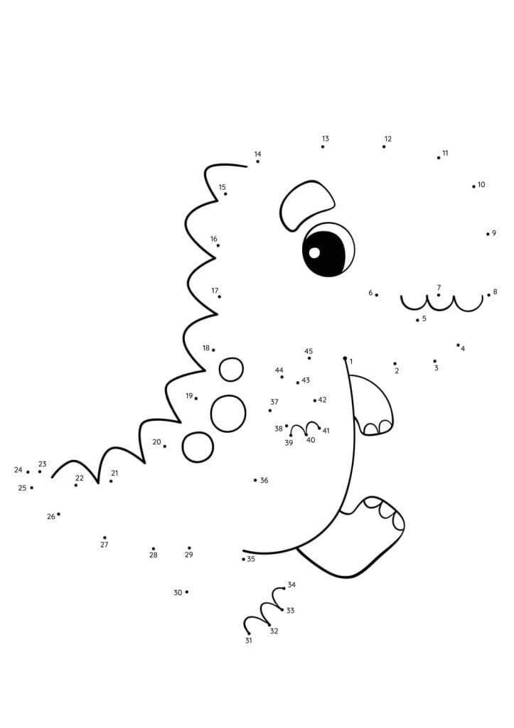 Punkte verbinden Dino niedliche Zählvorlage zum Zahlen üben und Ausmalen für Kindergartenkinder, kostenlos herunterladen und drucken
