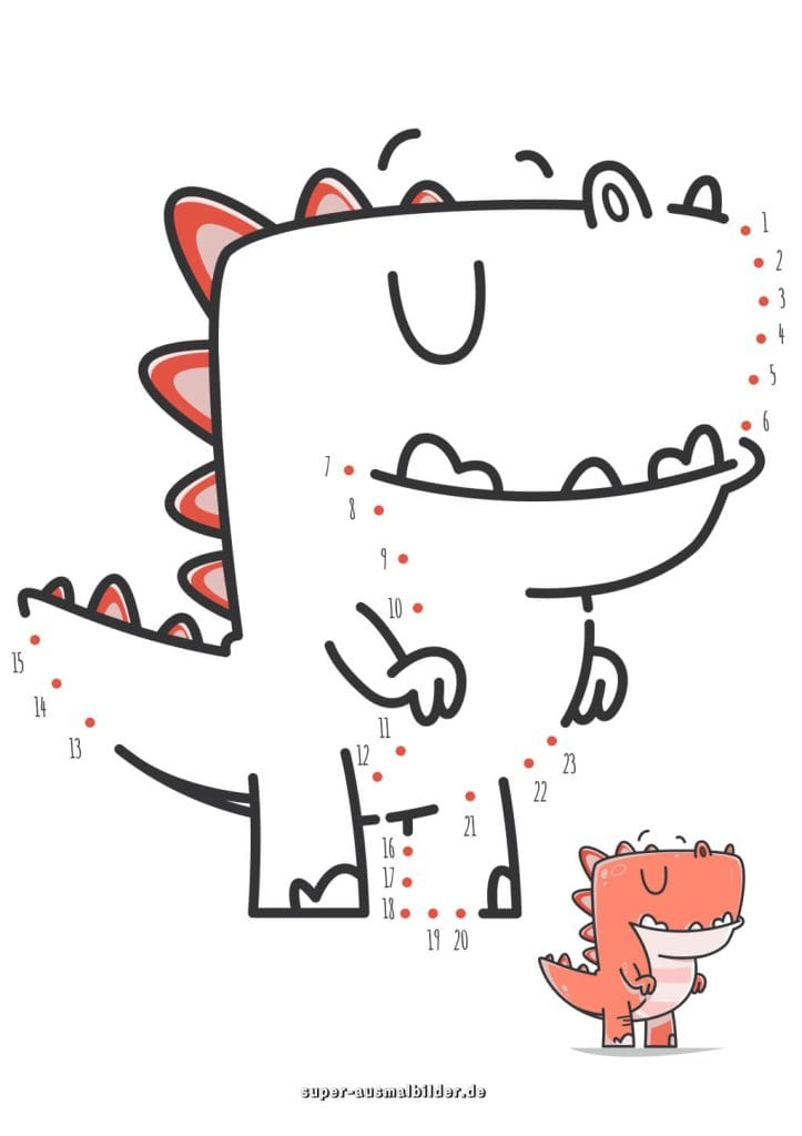 Punkte verbinden Dino – einfache Zählübung mit Punkten für Kinder