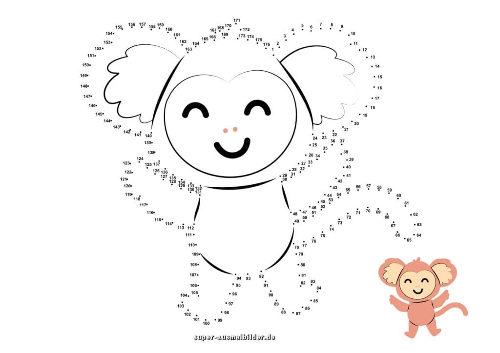 Punkte verbinden Koala – kostenlose Vorlage zum Zahlenlernen und Ausmalen für Vorschule