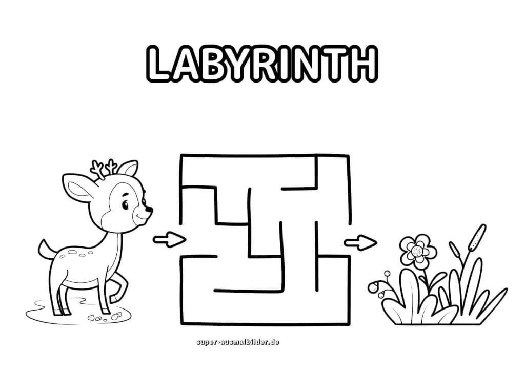 Rehkitz Labyrinth süßes Waldtier Labyrinth zum Ausdrucken und Ausmalen