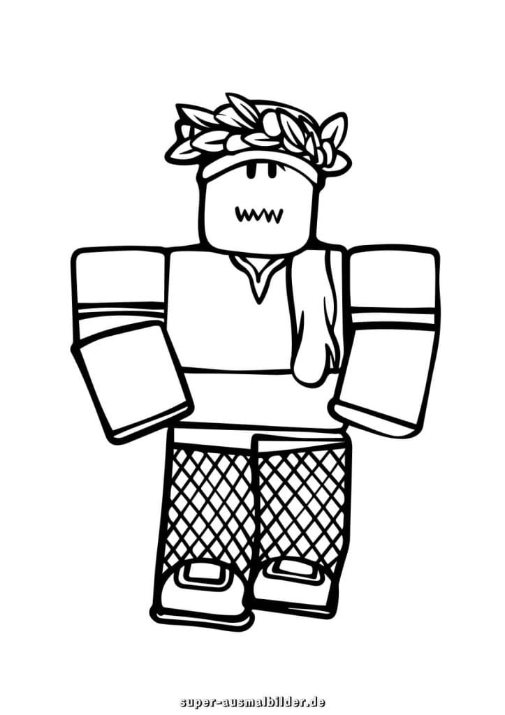 Roblox Ausmalbild – Antiker Charakter mit Lorbeerkranz, kreative Malvorlage für Kinder und Fans