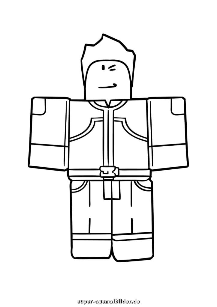 Roblox Ausmalbild – Charakter mit Gürteljacke und modischer Frisur, einfache Malvorlage zum Ausdrucken