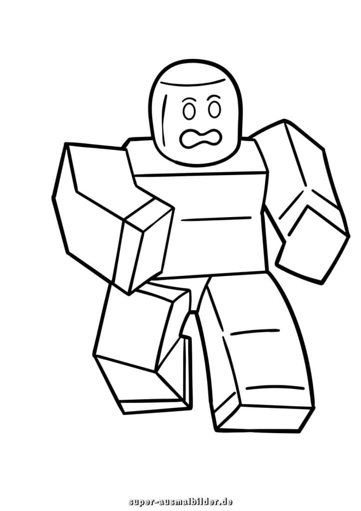 Roblox Ausmalbild – Erschrockene Spielfigur mit eckigen Armen, kostenlose Malvorlage zum Drucken
