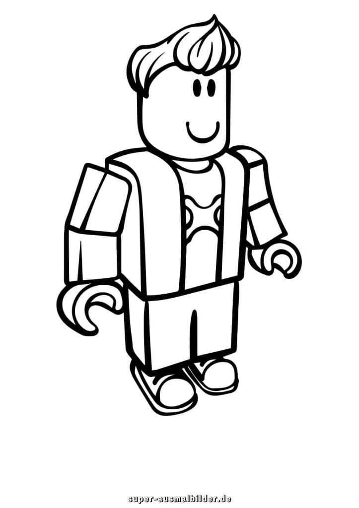 Roblox Ausmalbild – Junge Figur mit Weste und freundlichem Gesicht, Malvorlage zum Ausdrucken