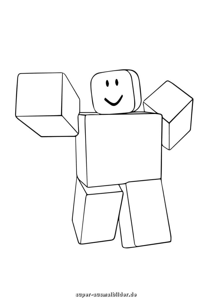 Roblox Ausmalbild – Klassische Spielfigur mit erhobener Hand, kostenlose Malvorlage für Fans des Spiels