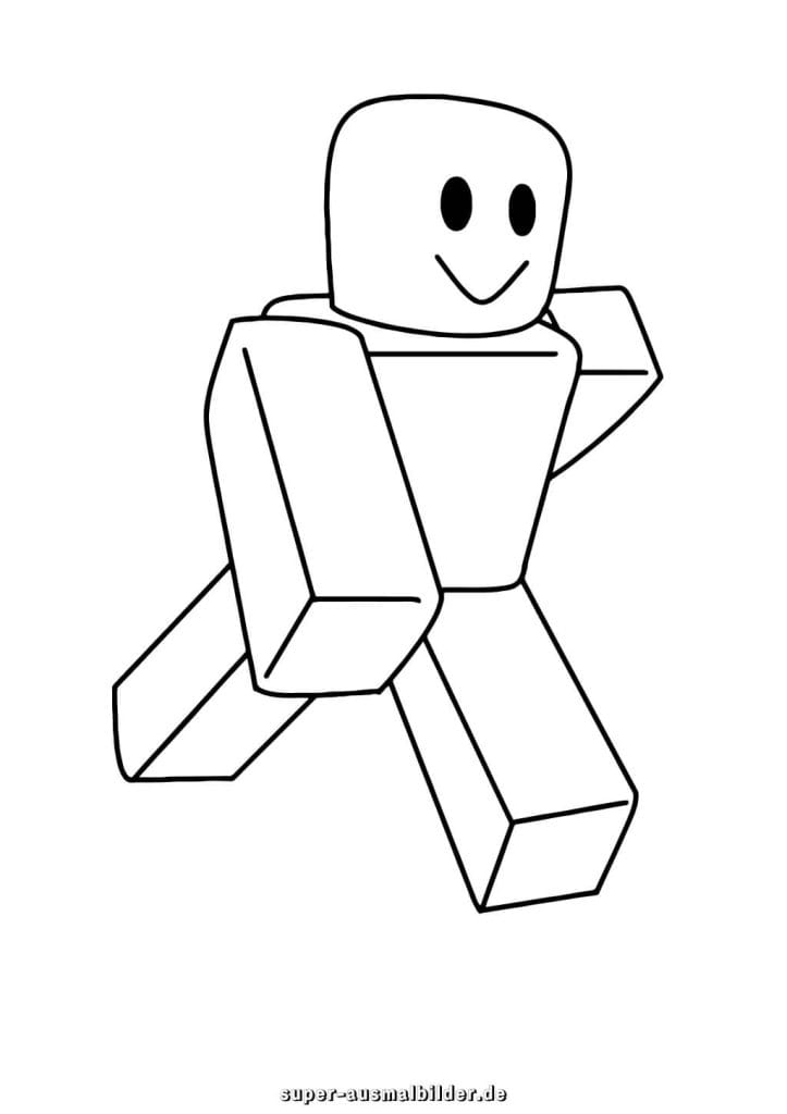 Roblox Ausmalbild – Laufender Charakter im Spiel, einfache Malvorlage für Kinder zum kostenlosen Download