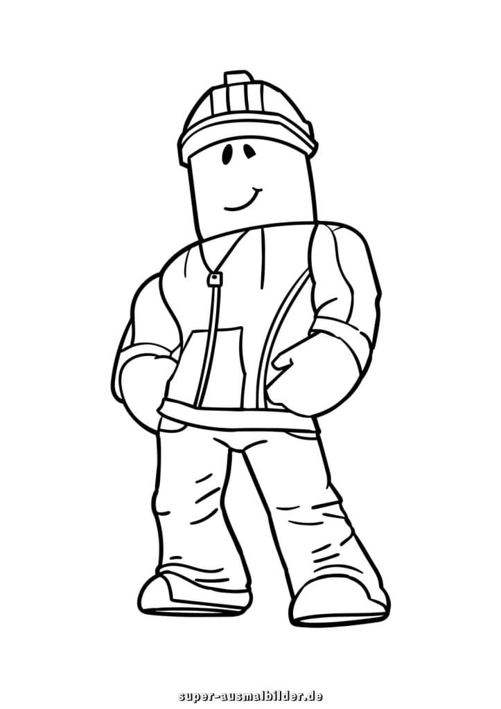 Roblox Malvorlage – Bauarbeiter mit Helm und Jacke, kostenlose Ausmalbilder für Kinder und Fans