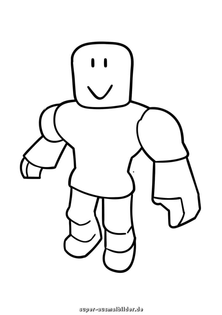 Roblox Malvorlage – Klassischer Charakter mit Lächeln, kostenlose Ausmalbilder für Kinder und Fans