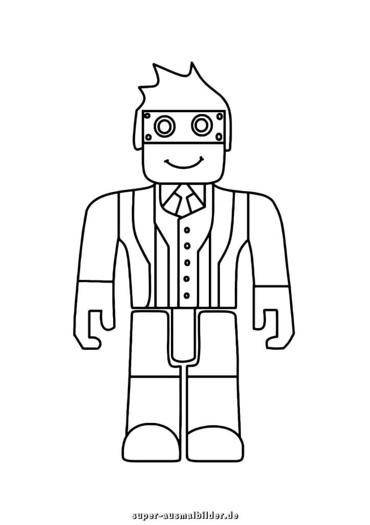 Roblox Malvorlage – Roboter im Anzug mit freundlichem Lächeln, Ausmalbild zum kostenlosen Download