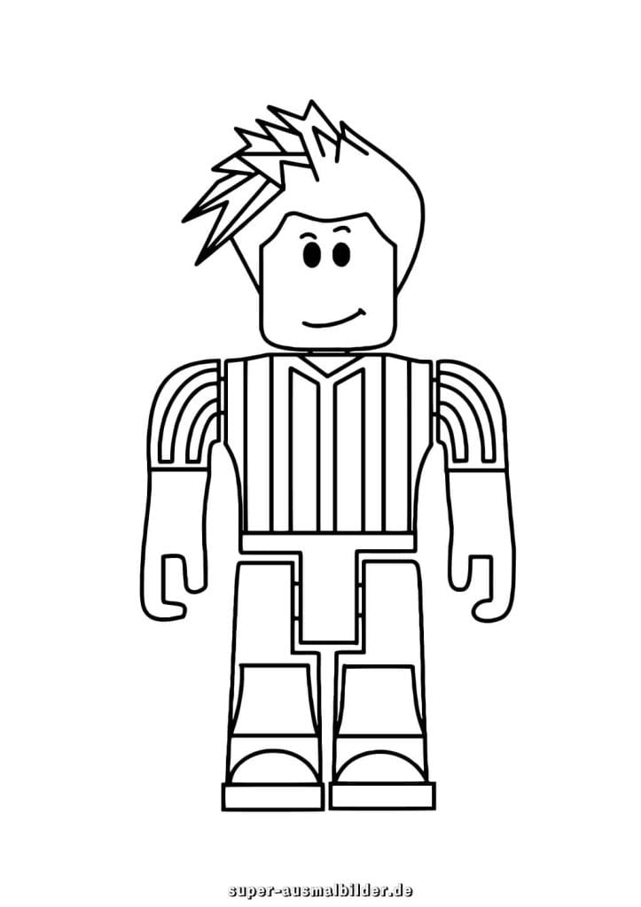 Roblox Malvorlage – Sportlicher Spieler mit Streifenhemd und cooler Frisur, kostenlose Ausmalbilder zum Drucken