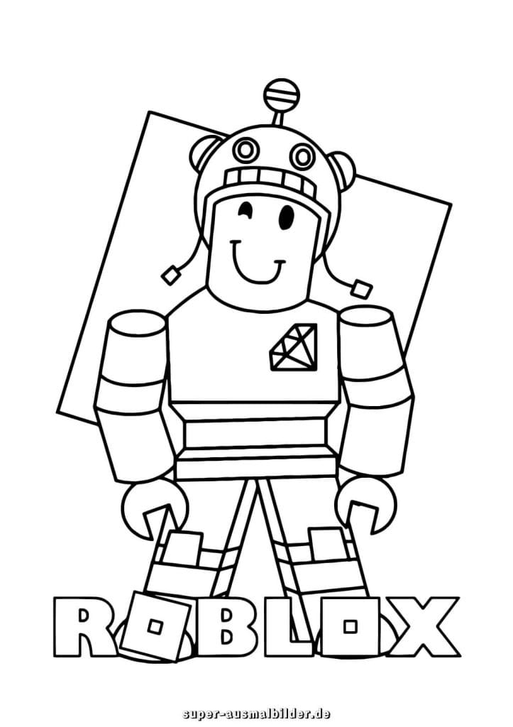 Roblox Malvorlage – Weltraum Abenteurer mit Helm und Roblox Schriftzug, gratis Ausmalbild für Kinder
