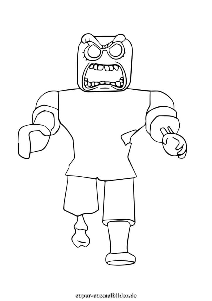 Roblox Monster Ausmalbild – Wütende Figur mit offenem Mund, gruselige Malvorlage zum kostenlosen Ausdrucken