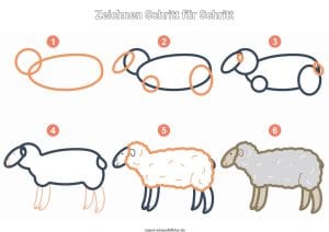 Schaf zeichnen lernen Schritt für Schritt