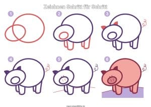 Schwein zeichnen lernen Schritt für Schritt