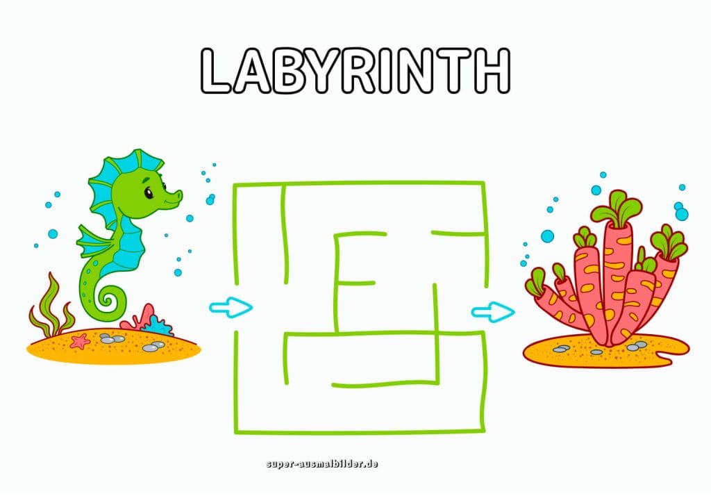 Seepferdchen Labyrinth Unterwasserlabyrinth für Kinder mit Korallen kostenlos herunterladen