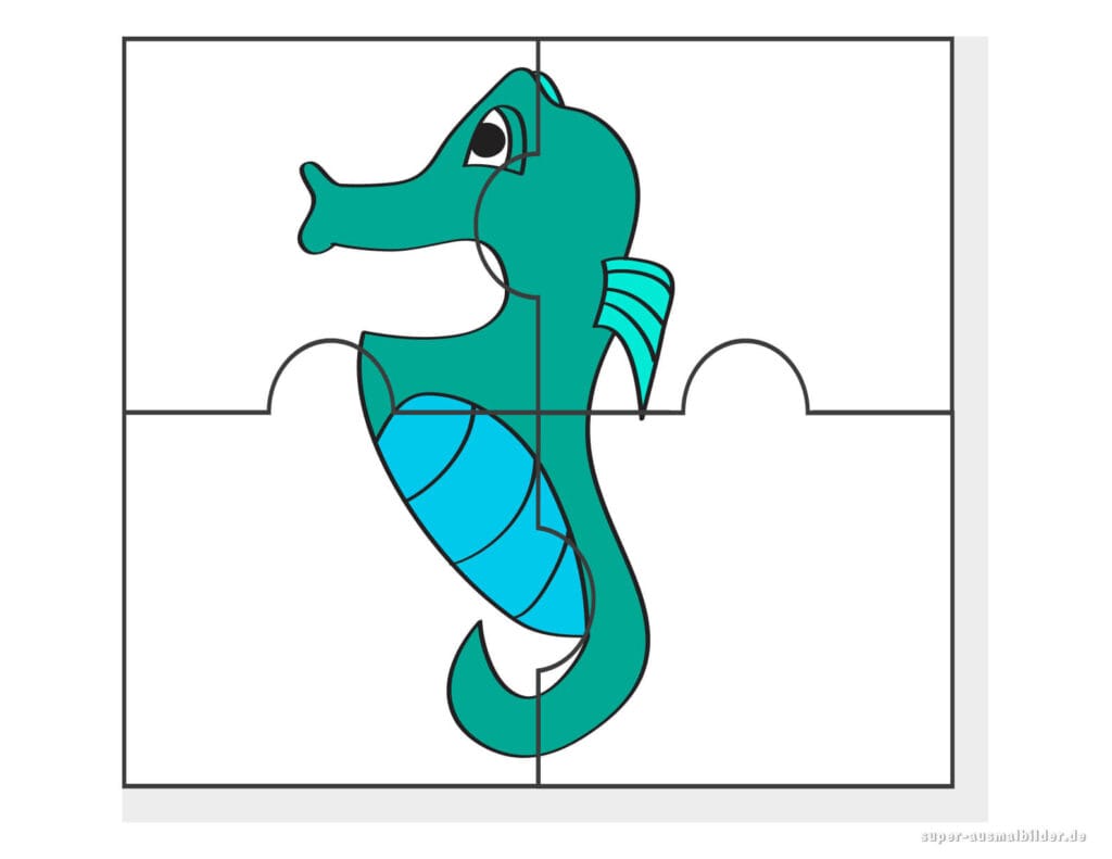 Seepferdchen Puzzle Meerestier Puzzle zum Ausschneiden und kostenlosen Download
