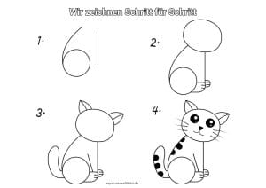 Katze zeichnen Schritt für Schritt – einfache Anleitungen für Kinder