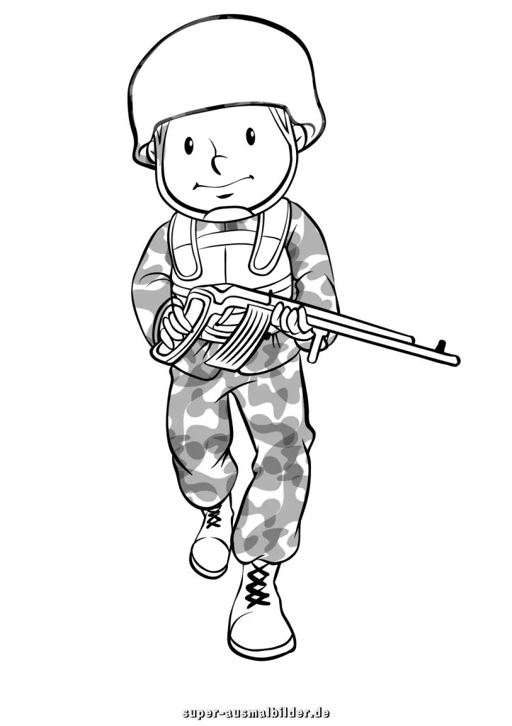 Soldat Marschiert Malvorlage Junge Soldat läuft mit Gewehr, gratis Ausmalbilder zum Drucken