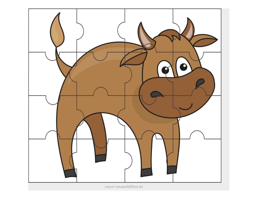 Stier Puzzle Tierpuzzle mit Kuh oder Ochse zum Ausdrucken und Basteln für Kinder kostenlos