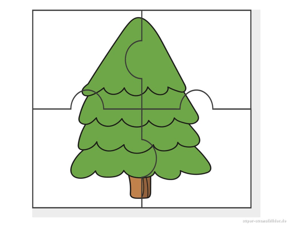 Tannenbaum Puzzle Lernpuzzle mit Baummotiv zum Ausdrucken und kostenlosen Basteln