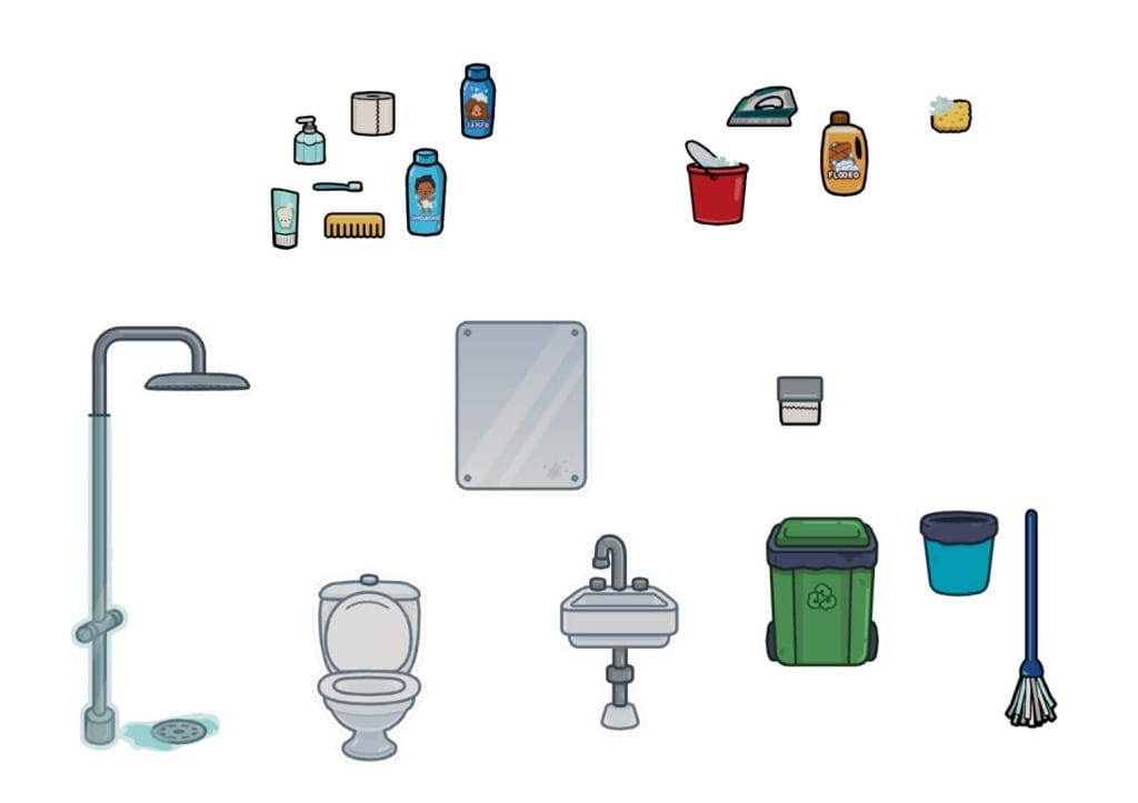 Toca Boca Badezimmer Möbel Dusche, Toilette und Waschbecken mit Zubehör zum Ausdrucken