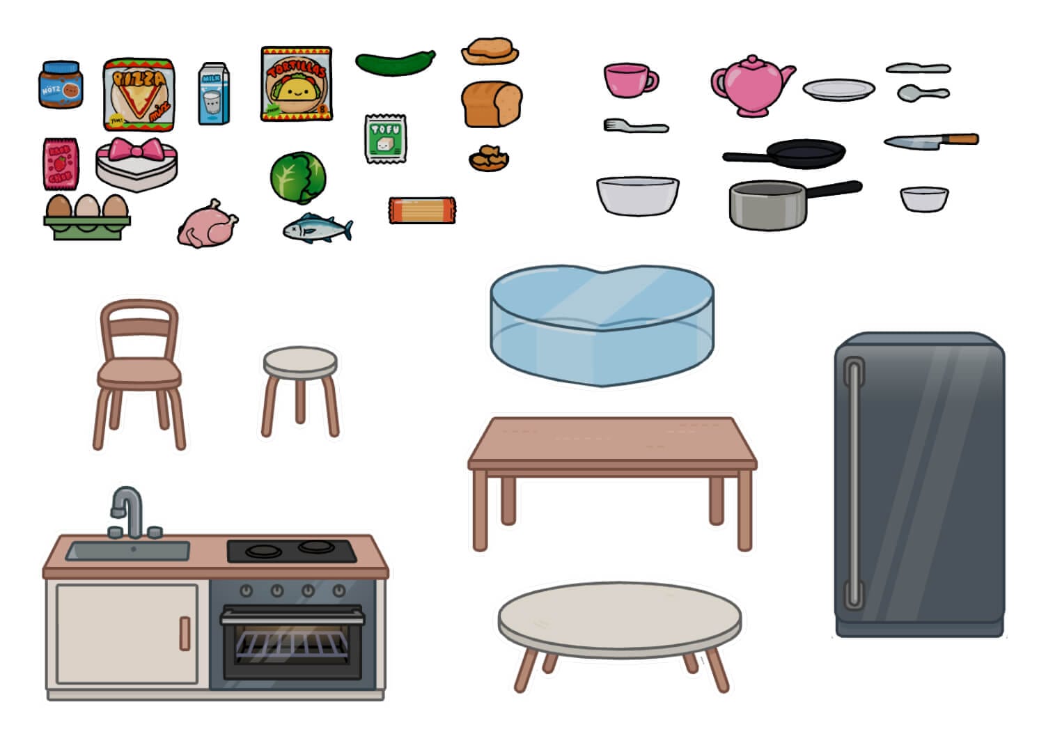 Toca Boca Küchenmöbel Set Ofen, Kühlschrank, Stühle und Lebensmittel zum Ausdrucken