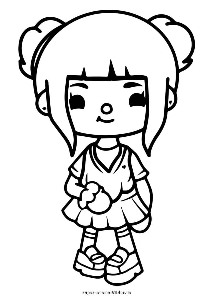 Toca Boca Mädchen im Kleid – niedliche Malvorlage kostenlos zum Ausdrucken