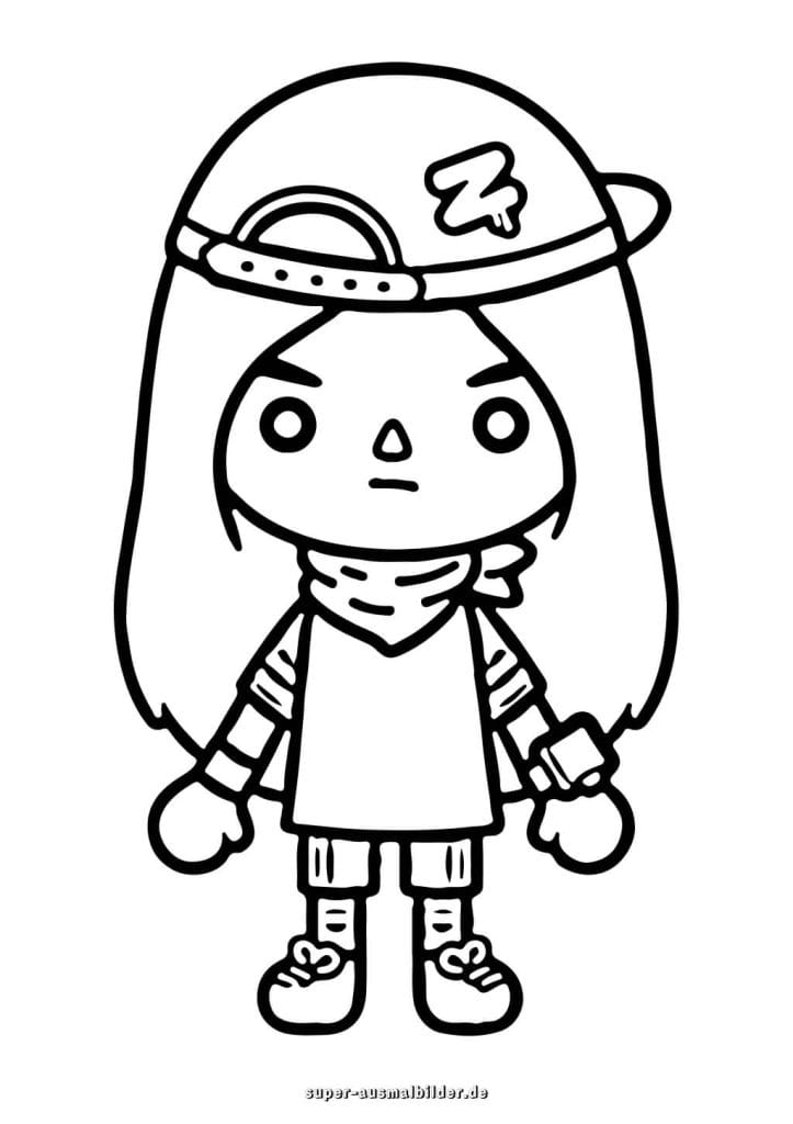 Toca Boca Mädchen mit Basecap – sportliche Figur, kostenlose Malvorlage