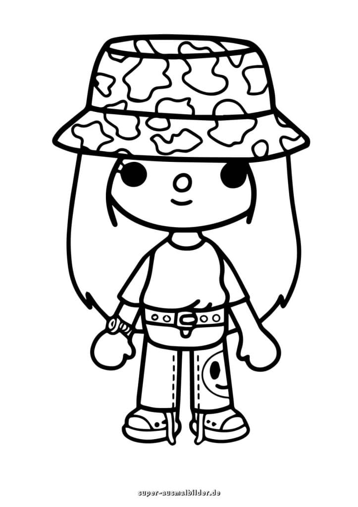 Toca Boca Mädchen mit Hut – coole Figur im Sommerlook zum kostenlosen Ausmalen