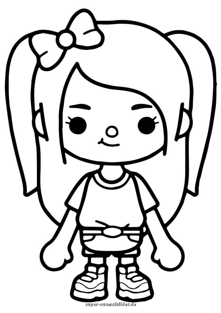 Toca Boca Mädchen mit Schleife – süße Figur zum kostenlosen Ausdrucken