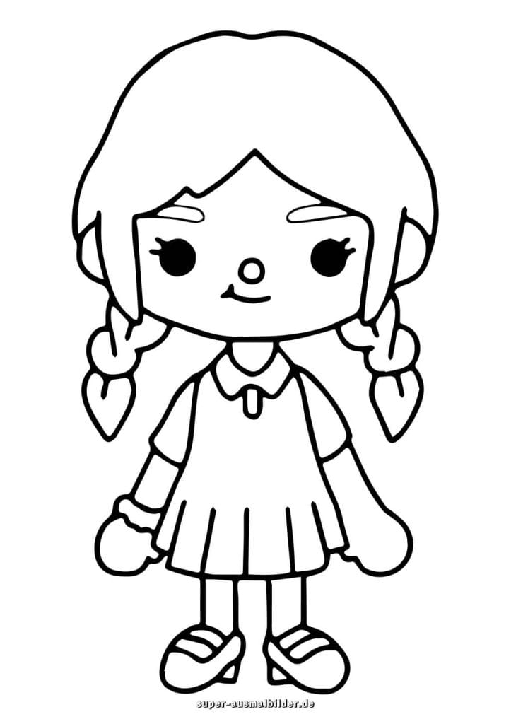 Toca Boca Mädchen mit Zöpfen – süße Figur zum Ausmalen für Kinder