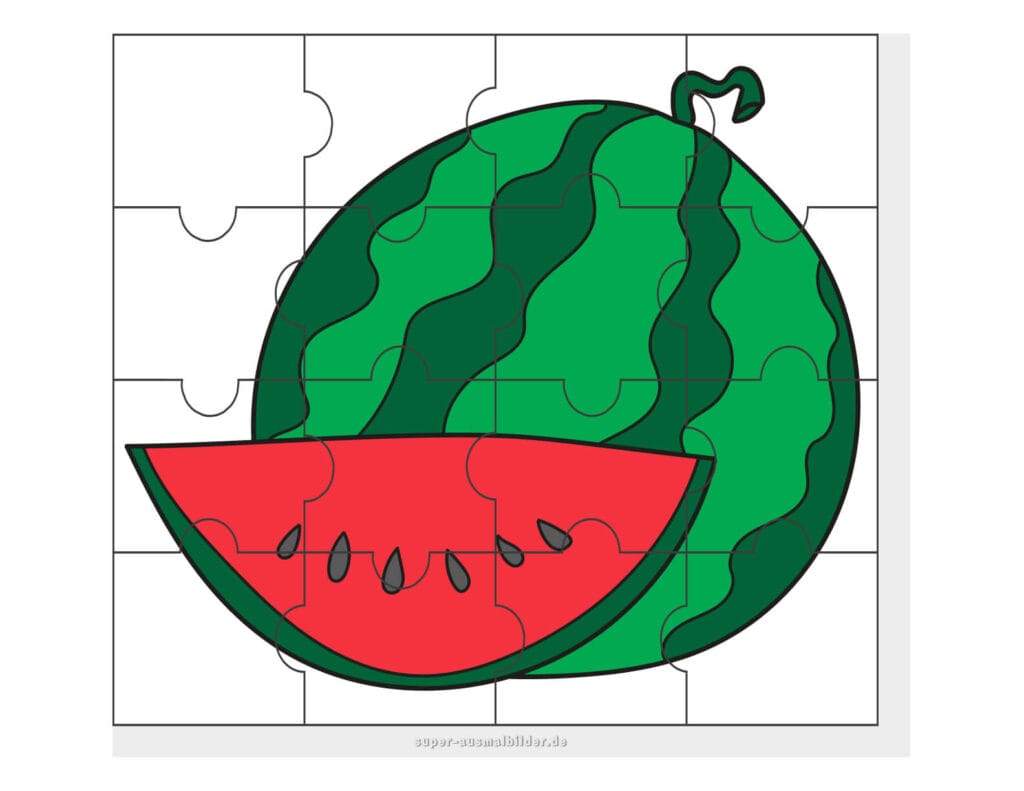 Wassermelone Puzzle Obstpuzzle mit Melone zum Ausdrucken und gratis Herunterladen