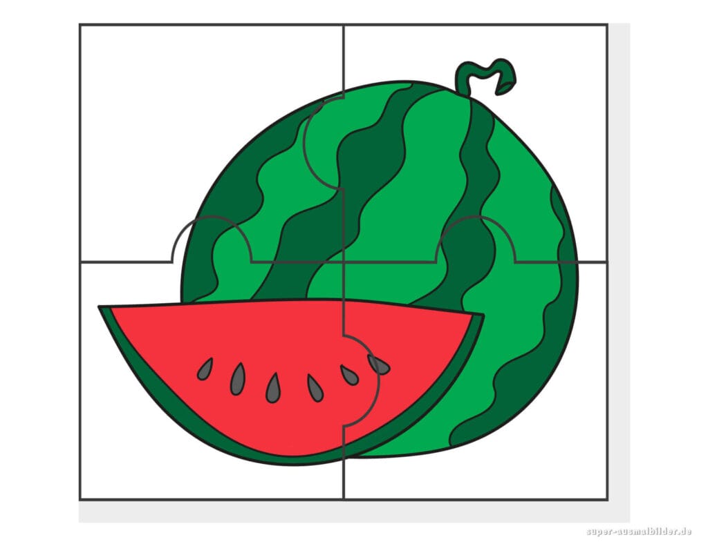 Wassermelone Puzzle Obstpuzzle zum Ausdrucken für Kinder kostenlos herunterladen
