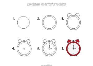 Wecker zeichnen lernen Schritt für Schritt