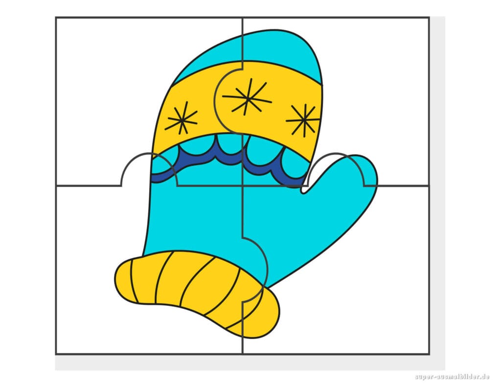 Winterhandschuh Puzzle Winterpuzzle zum Ausdrucken und Ausschneiden für Kinder kostenlos